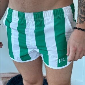 Project Claude (pc) Green and White Striped Men's Swim Trunks size M